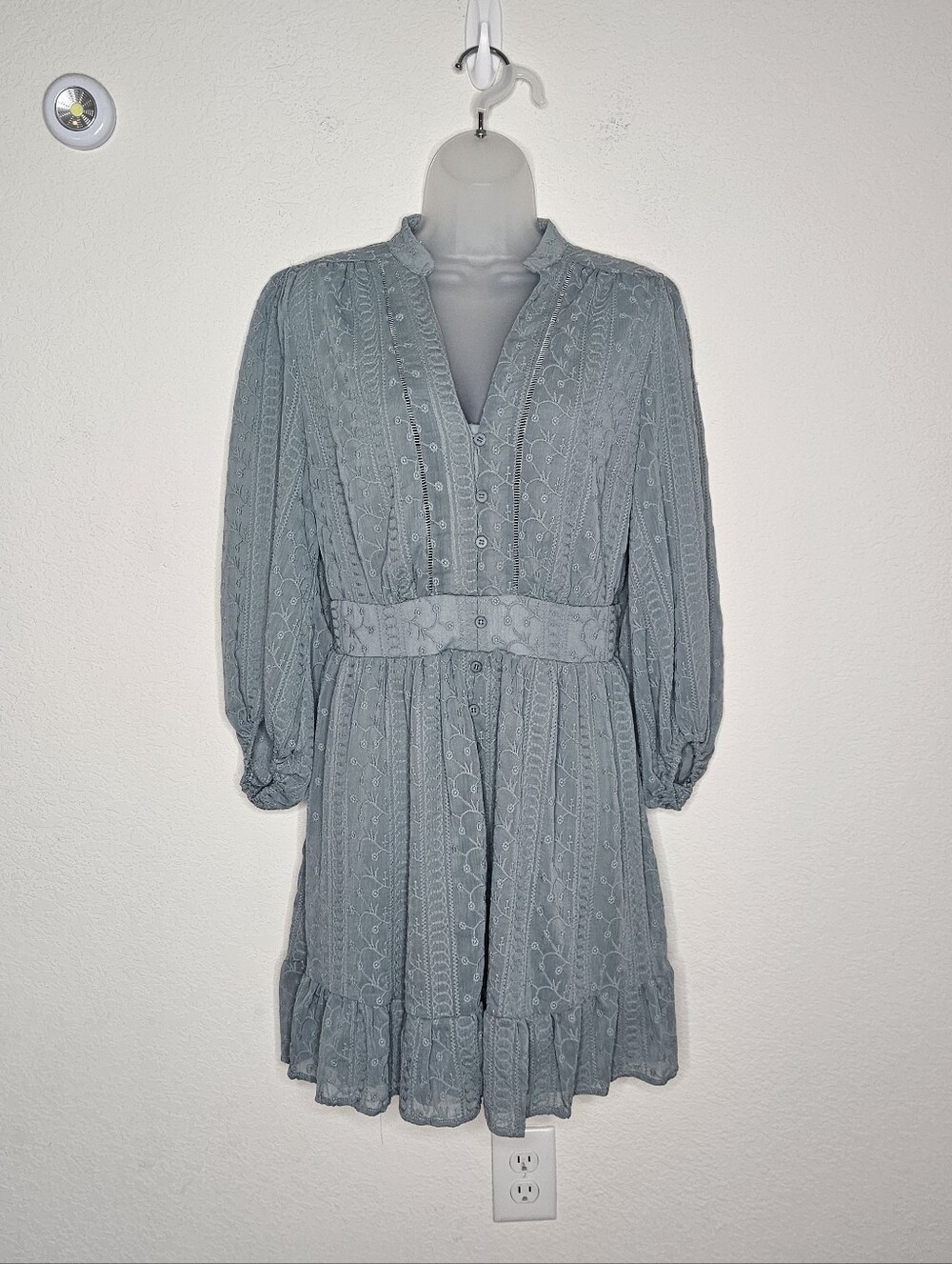 Baltic Born Harmony Embossed Dress Dusty Blue Large Boho Mini Dress NWT Cottage - Picture 2 of 11